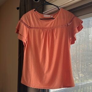 Notations Orange Textured Blouse with Ruffle Sleeves